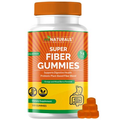 MINATURALS Prebiotic Fiber Supplement Gummies Value Pack - 180 ct 5 g per Gummy Plant Based Digestive Gut Cleansing Orange Mixed Berry