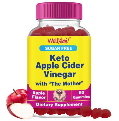 WellYeah Sugar Free Apple Cider Vinegar Gummies 500 mg Keto ACV Gummies Apple Cider Vinegar with Mother Vegan, Non GMO 60 Count