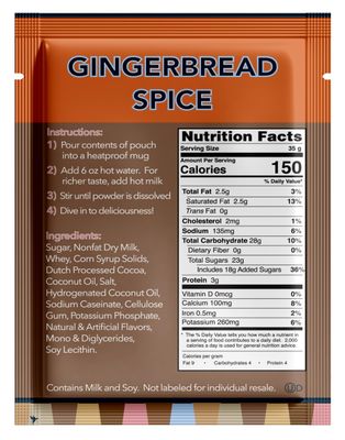 Double Donut Gingerbread Spice Hot Chocolate Mix Packets, Flavored Gingerbread Hot Cocoa Mix, 18 Count