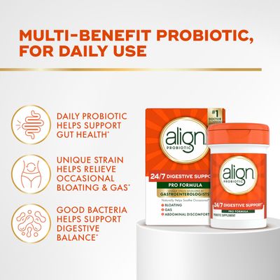 Align Probiotic, Pro Formula, Probiotics for Women and Men, Daily Probiotic Supplement, Helps Soothe Occasional Bloating Gas, 1 Doctor Recommended Brand , 30 Capsules Packaging May Vary