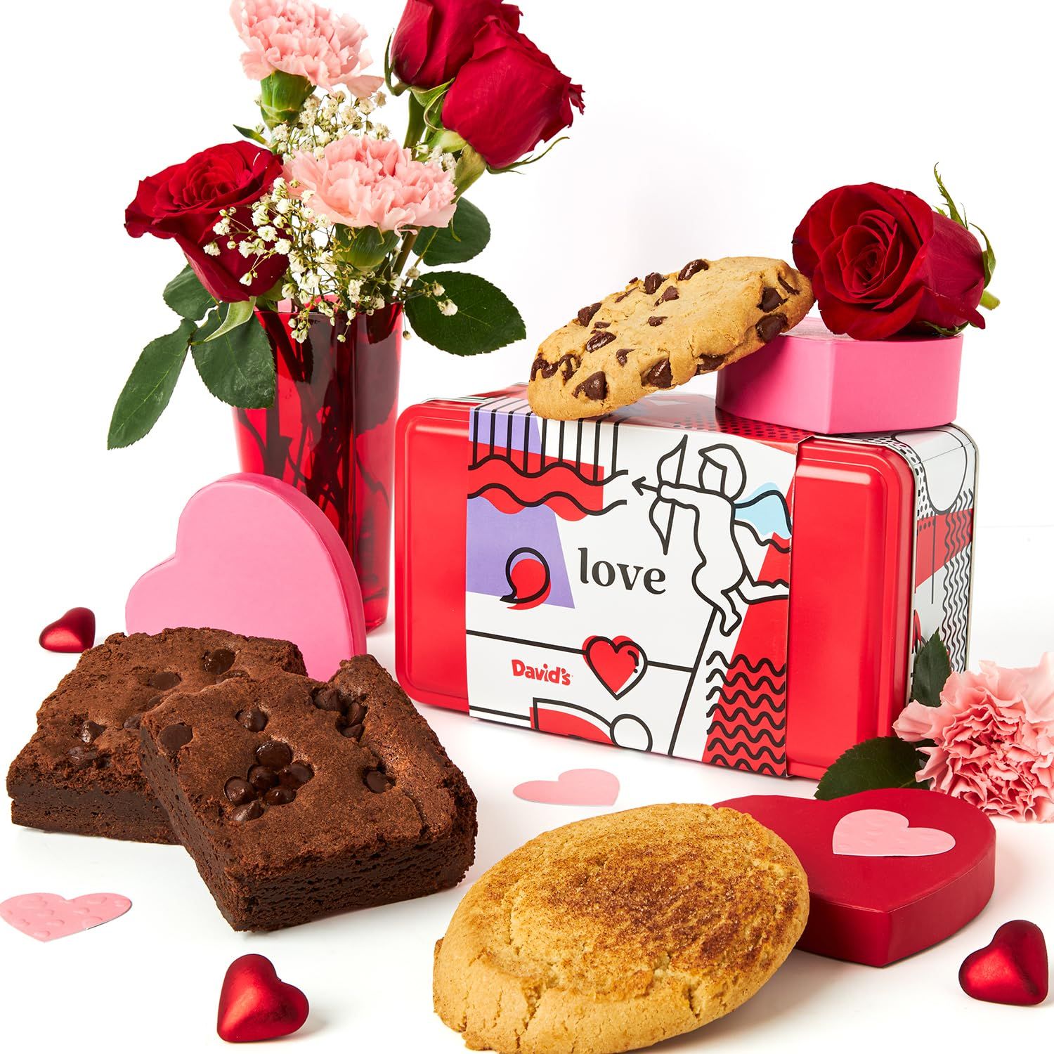 David s Cookies Gluten-Free Cookies and Brownies in Love Sweet Sampler Tin - Chocolate Chip Cookies and Brownies in a Beautiful Love-Themed Tin - Gourmet Food Gift for Her, Him