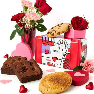 David s Cookies Gluten-Free Cookies and Brownies in Love Sweet Sampler Tin - Chocolate Chip Cookies and Brownies in a Beautiful Love-Themed Tin - Gourmet Food Gift for Her, Him