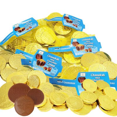 The Dreidel Company Hanukkah Chocolate Gelt, Milk Chocolate Coins, Made in Israel, Kosher Certified Cholov Yisroel Chanukah Coins Box, 0.42 oz each 12 Mesh Bags