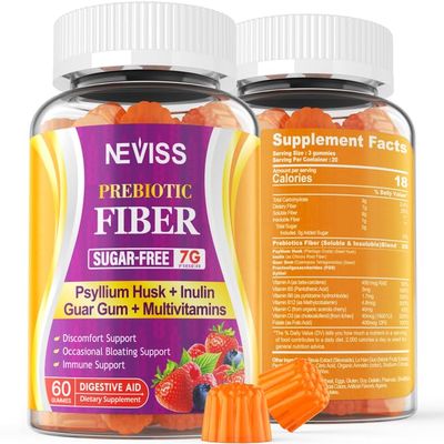 1Pack Fiber Gummies with Probiotics for Adults, 7G Soluble Fi ber Insoluble Fi ber, Sugar Free with Psyllium Husk, Inulin, Fos, Multivitamins for Daily Digestive Health, Regularity Gut Support