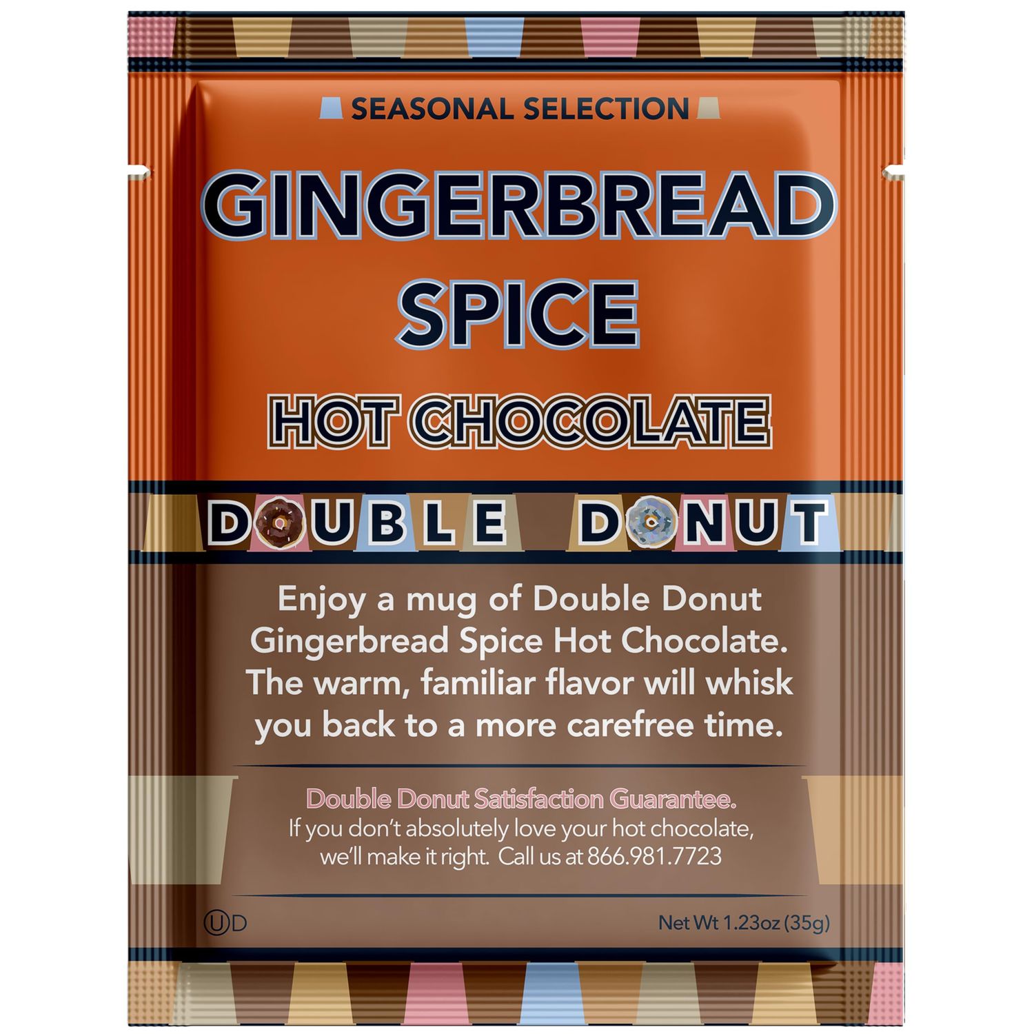 Double Donut Gingerbread Spice Hot Chocolate Mix Packets, Flavored Gingerbread Hot Cocoa Mix, 18 Count