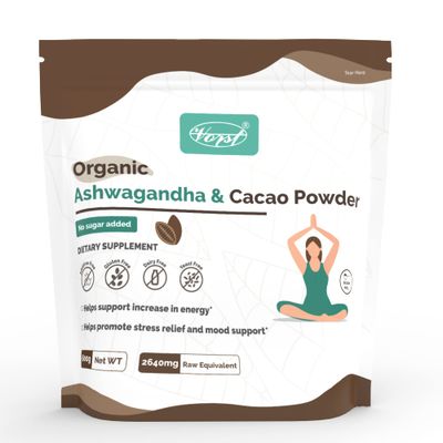VORST Organic Ashwagandha 2640mg and Cacao Powder 600g Stress Relief Energy Low Carb Calorie Superfood Supplement Hot Chocolate Mix Root Powder Gluten-Free Keto