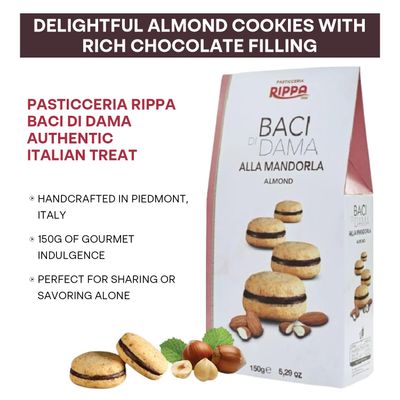 Pasticceria RIPPA Baci di Dama (Lady's Kisses) Soft Cookies - Almond Cookies Filled with Rich Chocolate Cream - Traditional Northern Italian Cookies Ideal for Gifting, Coffee, & Tea - 150g Each 2 Pack