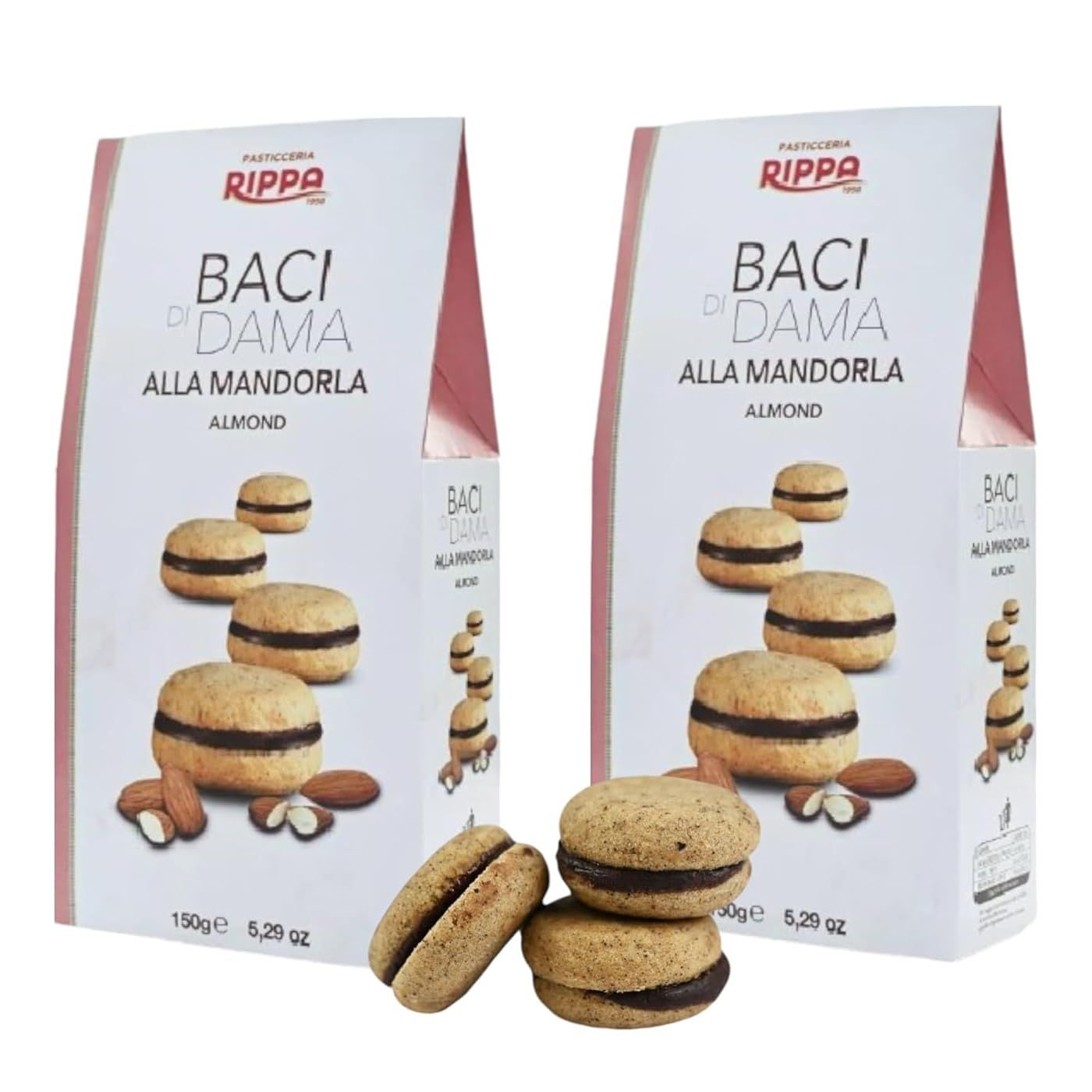 Pasticceria RIPPA Baci di Dama (Lady's Kisses) Soft Cookies - Almond Cookies Filled with Rich Chocolate Cream - Traditional Northern Italian Cookies Ideal for Gifting, Coffee, &amp; Tea - 150g Each 2 Pack