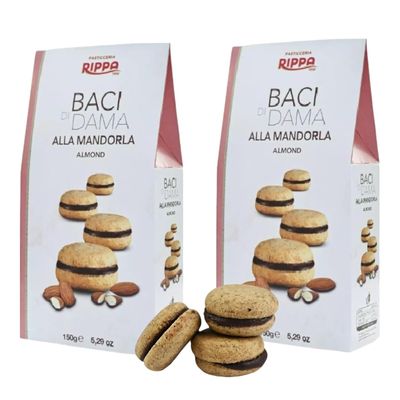 Pasticceria RIPPA Baci di Dama (Lady's Kisses) Soft Cookies - Almond Cookies Filled with Rich Chocolate Cream - Traditional Northern Italian Cookies Ideal for Gifting, Coffee, &amp; Tea - 150g Each 2 Pack
