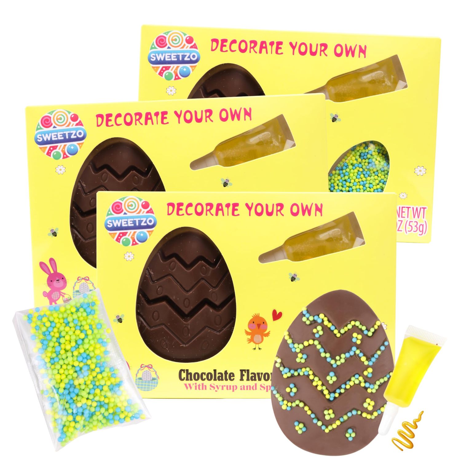 Decorate Your Own Chocolate Easter Egg Kit, Fun DIY Decorating Activity with Sprinkles Syrup, Candy Basket Stuffers, 1.86 oz
