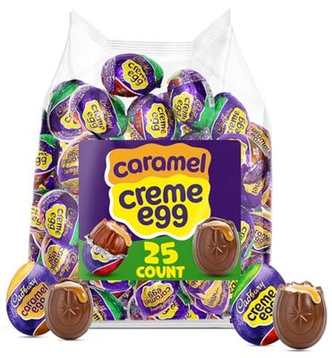 Cadbry Creme Caramel Eggs Variety Easter Candy 25 Count - Milk Chococolate Eggs Individually Wrapped For Egg Hunts, Baskets Stuffers, Party Favors, and Treats