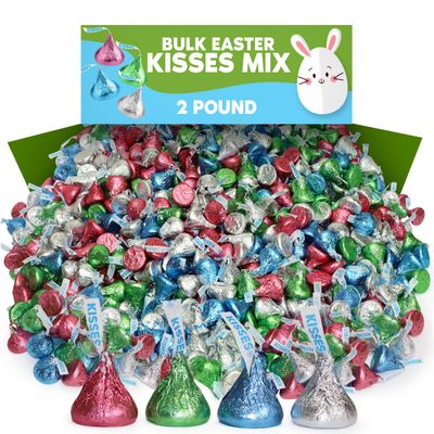 Hershey Easter Kisses Milk Chocolate Candy Bulk 2 Pound - Approx. 200 Pieces Assorted Pastel Colored Easter Kisses For Party, Baskets, Egg Hunting Treats