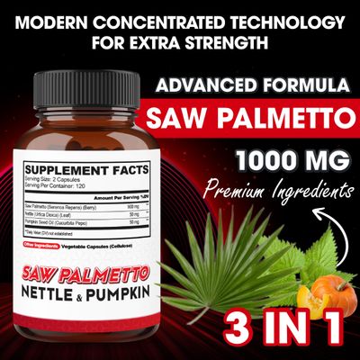 agobi Saw Palmetto Supplement with Nettle Leaf Pumpkin - Support for Restful Mood, Hair Health, Immune System Energy Production - 240 Veggie Capsules for 4-Month Suppply