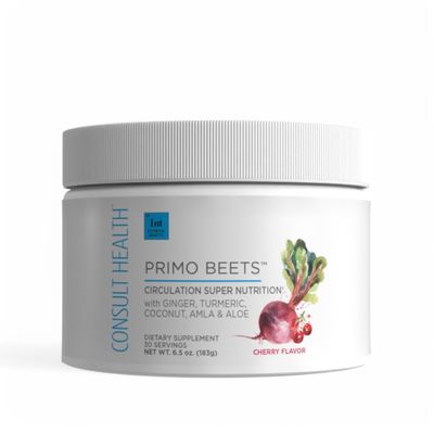 Consult Health Primo Beets - Beet Root Powder Drink Mix with Electrolytes - Nitrates to Support Circulation - Energy Boost - Ginger Turmeric - for Men Women - Cherry Flavor - 30 Servings
