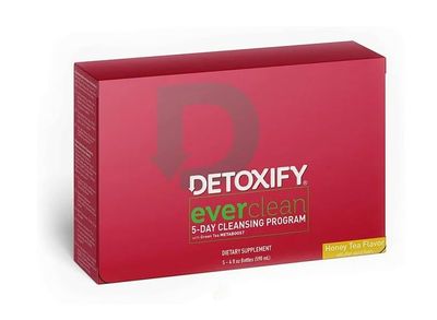 Detoxify - Ever Clean Cleansing Program - Honey Tea - 5 x 4 oz Bottles - 5-Day Solution - Green Tea, Vitamins Minerals - Plus Sticker and Bag