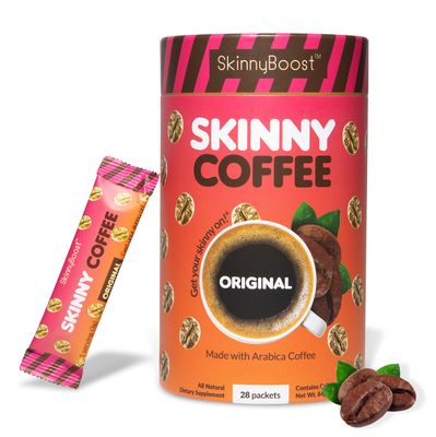 Skinny Boost Skinny Coffee- Unflavored Instant Sticks Made with Arabica Coffee, Garcinia Cambogia, Green Tea Extract, Coffee Bean Extract, and Prebiotics- Keto Friendly. 28 Packets