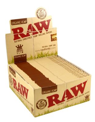 Raw King Size Slim Organic Hemp Rolling Papers Full Box of 50 Packs, 32 Count Pack of 50