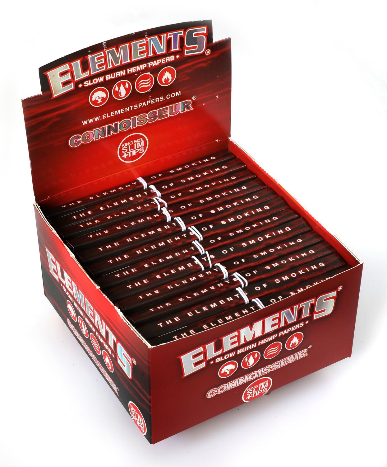 1 box - Elements Red Connoisseur King Size Slim Slow Burning Rolling paper tips