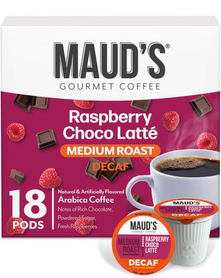 Mauds Decaf Raspberry Chocolate Flavored Coffee Pods, 18 ct, Decaffeinated Medium Roast Flavored Coffee in Recyclable Single Serve Pods - 100 Arabica Beans, Compatible with Keurig K Cups Maker