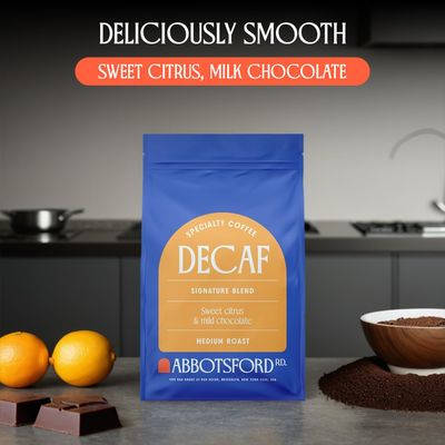 Decaf Flavored Coffee Ground, Sweet Citrus Mild Chocolate Medium Roast Ground Coffee, Signature Blend Swiss Water Processed Premium Coffee, 12oz Brooklyn Bag, Kosher Certified