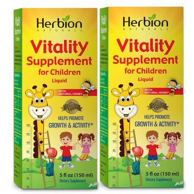 Herbion Naturals Vitality Supplement for Children - Promotes Growth and Appetite - Relieves Fatigue - Improves Mental and Physical Performance - 5 fl oz, For Kids 1 Year and Above, Pack of 2