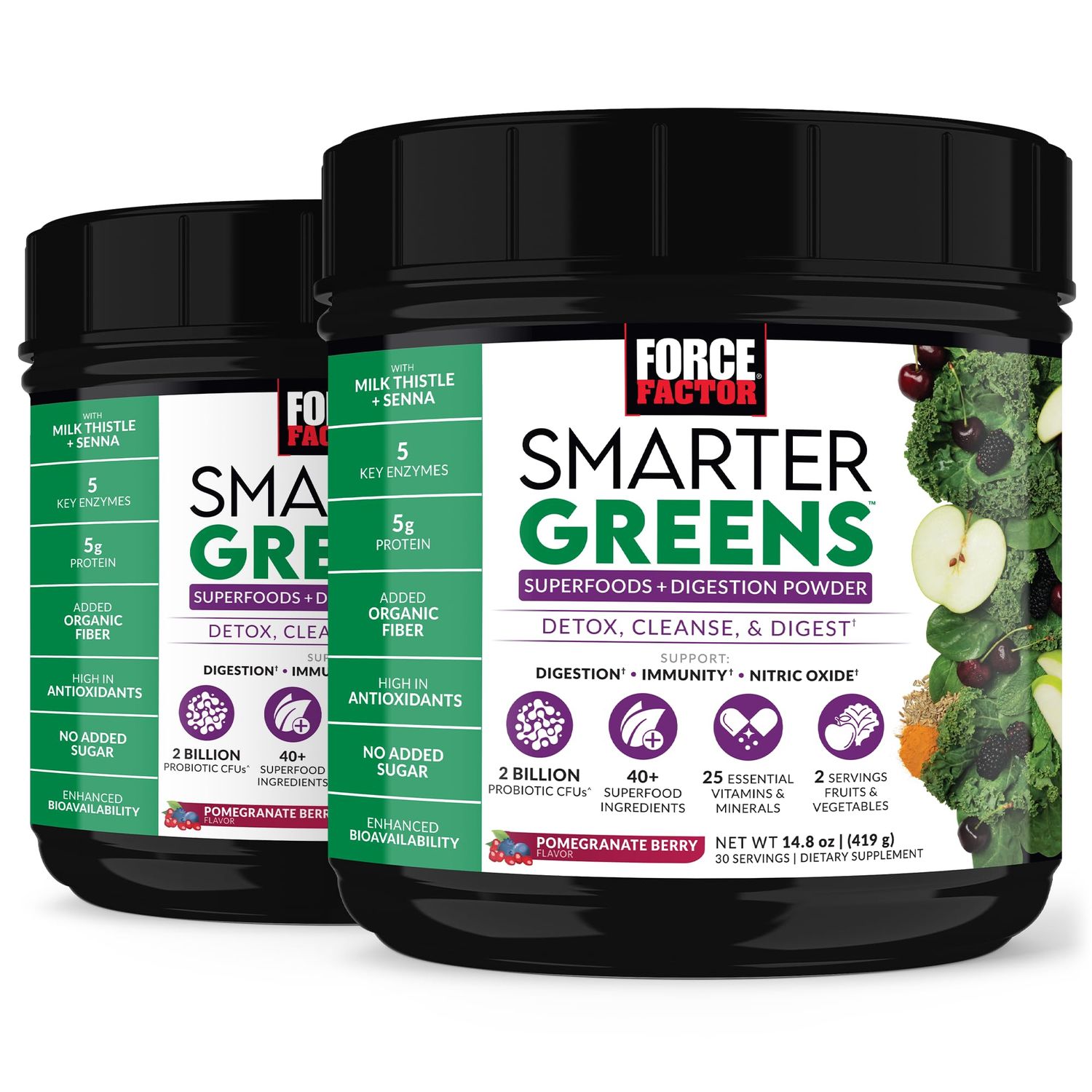 Force Factor Smarter Greens Superfoods Powder to Support Digestion, Gut Health, Bloating, Greens Powder with Probiotics, Prebiotics, Digestive Enzymes, Adaptogens, Pomegranate Berry, 60 Servings