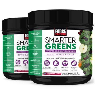 Force Factor Smarter Greens Superfoods Powder to Support Digestion, Gut Health, Bloating, Greens Powder with Probiotics, Prebiotics, Digestive Enzymes, Adaptogens, Pomegranate Berry, 60 Servings