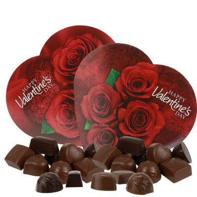 Needzo Valentines Chocolate Truffles Heart Box Set Bundle, Red Rose Themed Romantic Gift Boxes with Milk and Dark Chocolates, Flower Style Image May Vary, Pack of 2, 2 Ounces Each