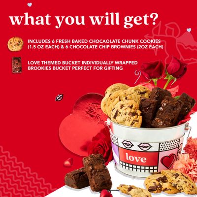 David s Cookies and Brownies Gift Bucket Sampler - 1.3Lbs Assorted Gourmet with Chocolate Chip Brownies and Chocolate Chunk Cookies in a Love Tin Bucket, Thoughtful Gifts For Her Him