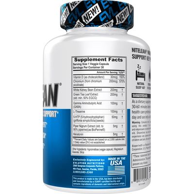 Evlution EVL Night Time Fat Burner Appetite Suppressant for Weight Loss Diet Pills - Natural Rest Aid, Metabolism Booster for Women Men - NiteLean Weight Loss Supplements 30 Servings