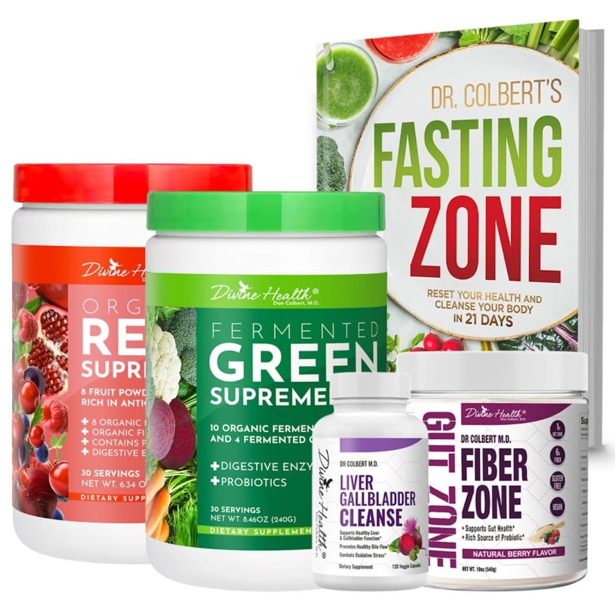 Dr. Colbert MD 21 Day Detox Fast Starter Kit by Divine Health Fiber Zone Nano-Glutathione Spray Liver Gallbladder Cleanse Fasting Zone Book