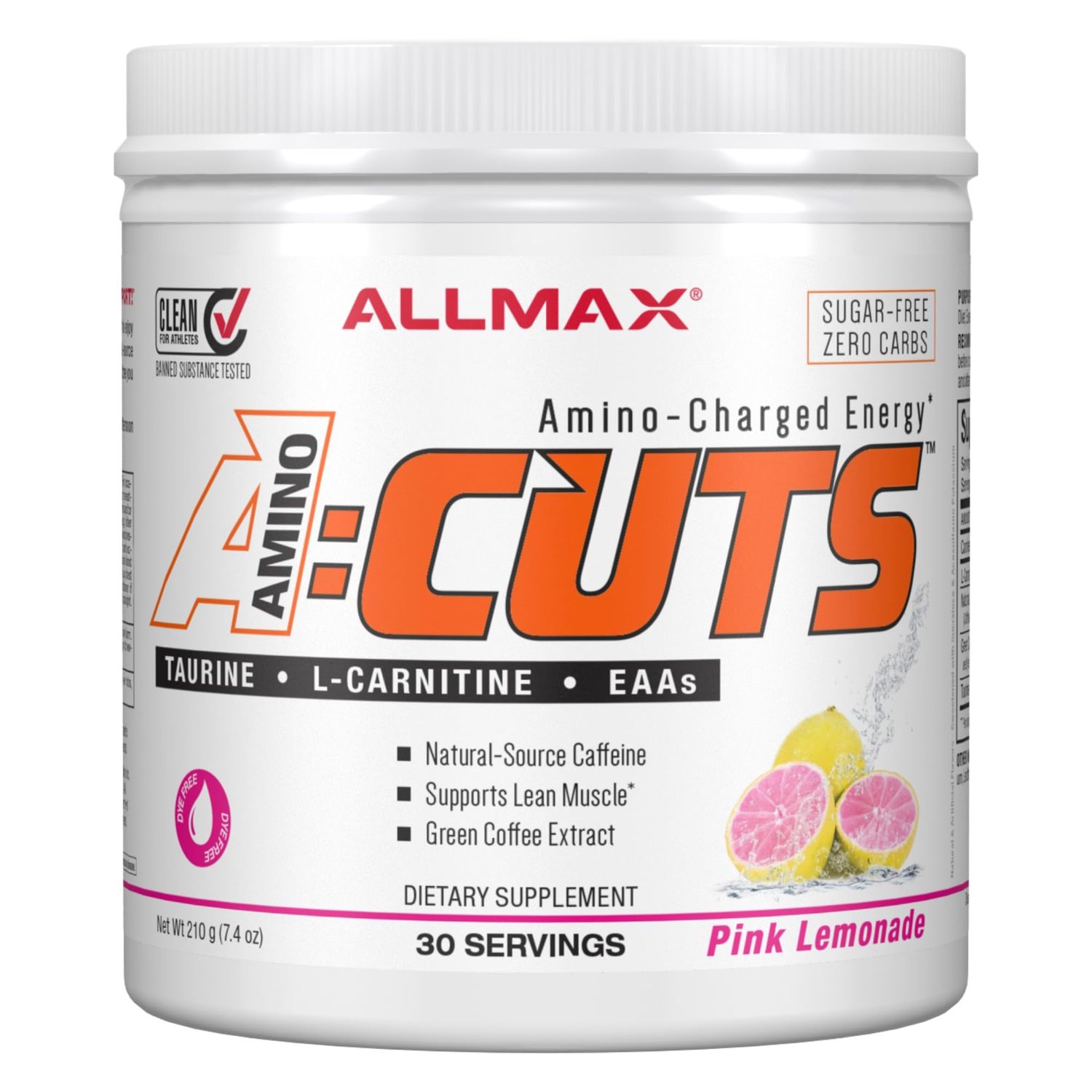 ALLMAX Nutrition AMINOCUTS ACUTS, Amino-Charged Energy Drink with Taurine, L-Carnitine, Green Coffee Bean Extract, Pink Lemonade, 30 Servings