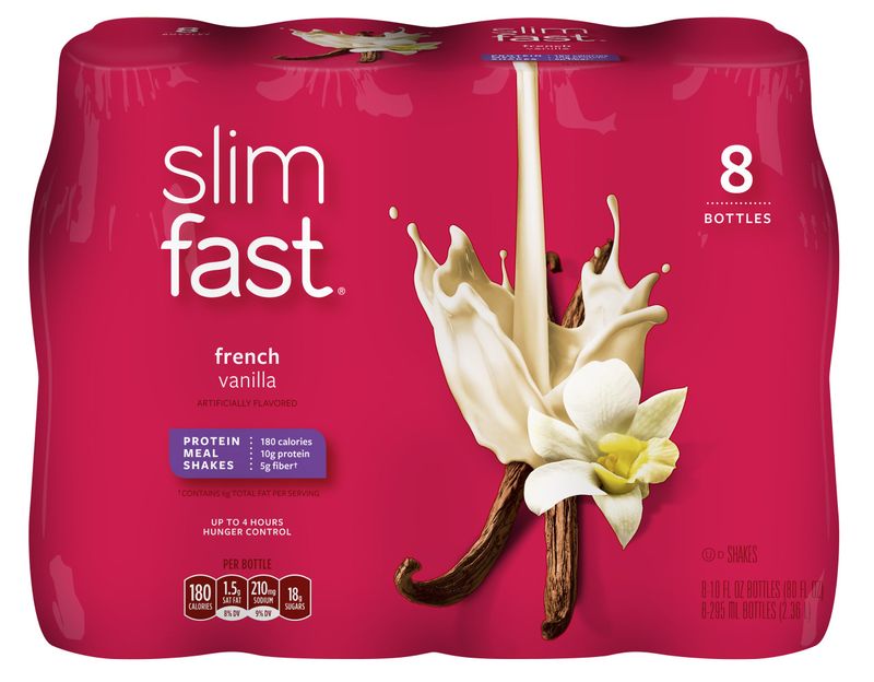 SlimFast Ready to Drink Bottles, French Vanilla Meal Replacement Shake, 10-Ounces, 8 Count
