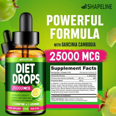 SHAPELINE Diet Drops - Appetite Suppressant for Women Men - Made in The USA - Natural Metabolism Booster - Diet Drops with Garcinia Cambogia 1 Fl Oz
