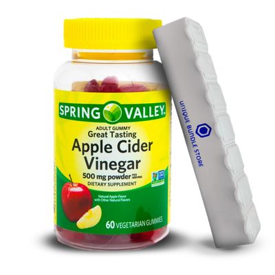 Spring Valley, Apple Cider Vinegar Gummies Non GMO Dietary Supplement, Apple Cider Vinegar 500mg Gummies, 60 Count 7 Day Pill Organizer Included Pack of 1