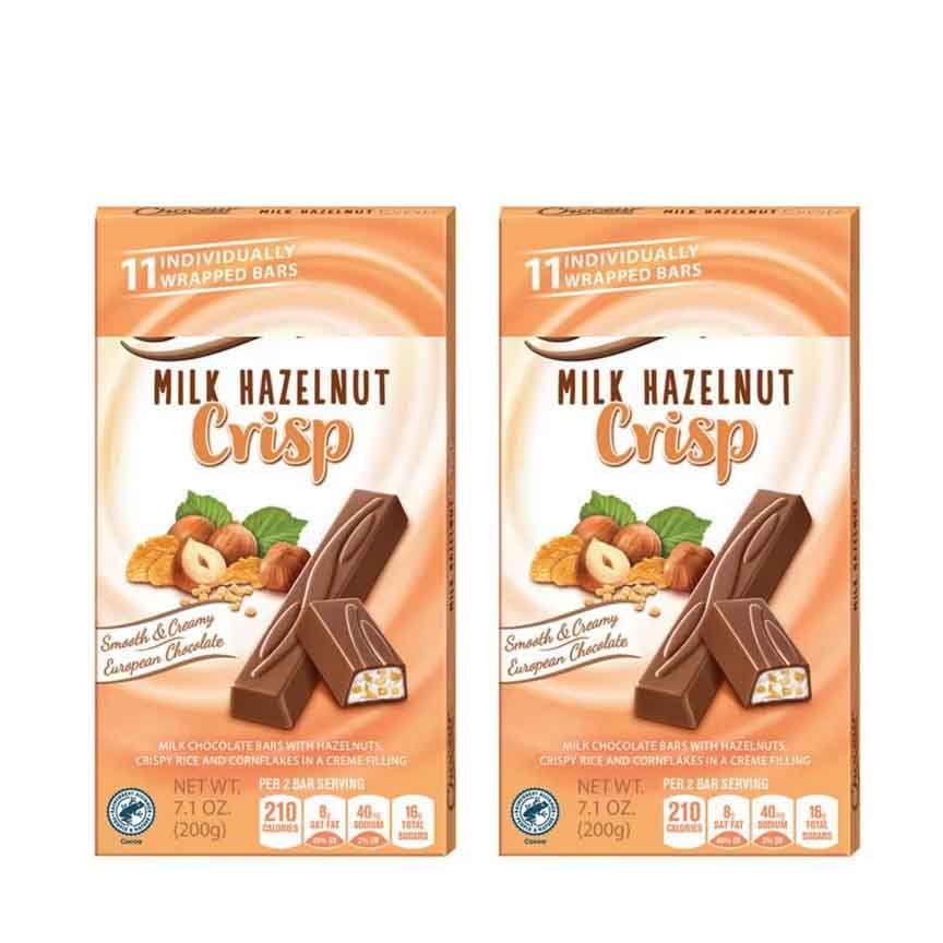 Milk Hazelnut Cream Filling With Crispy Rice, Cornflakes, Hazelnuts - Indivually Wrapped Chocolate Squares, Snack Snacking Food Treat Dessert, 2 Choceur Pack, 7oz Each