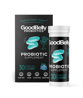 GoodBelly Probiotic Supplement for Digestive Health Support - Includes 10 Billion Live Active Cultures of Lactobacillus Plantarum - Vegan Probiotic 30 Capsules per Bottle