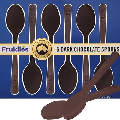 Fruidles Dark Chocolate Spoons, Candy Hot Chocolate Stirring Edible Spoons, Gourmet Cocoa Edible Spoon Stirrers, Non-GMO, 2.12 Oz 6 Spoons per Box Single-Pack