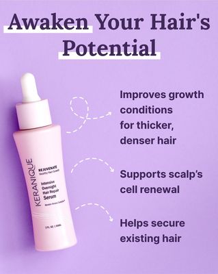 Keranique Overnight Hair Serum - Improves Growth Conditions for Thinning Hair - Hydrates Frizzy and Damaged Hair - Keratin Enriched for Women - 2 oz