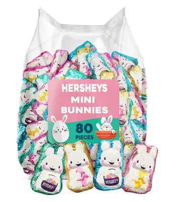 Hershey Mini Bunnies Milk Chocolate Easter Treats 80 Pieces 1.5 Pound - Individually Wrapped Assorted Pastel Colored Milk Chocolate Bunny for Egg Hunt, Easter Baskets, and Party Favors