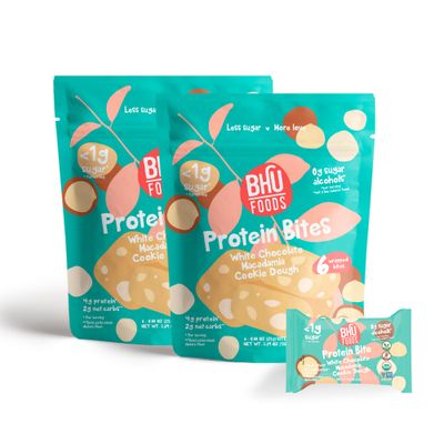 Bhu Foods Keto Bites, White Chocolate Macadamia Cookie Dough, Organic Snacks for Adults &amp; Kids, Gluten Free, Vegan, Low Carb &amp; Sugar, Individually Wrapped (2 Pack)