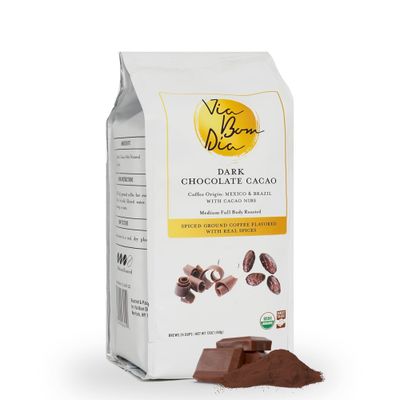 Via Bom Dia 100 Naturally Flavored Ground Coffee, Smooth Dark Chocolate, Medium Roast, No Artificial Flavors, 12 oz. Bag