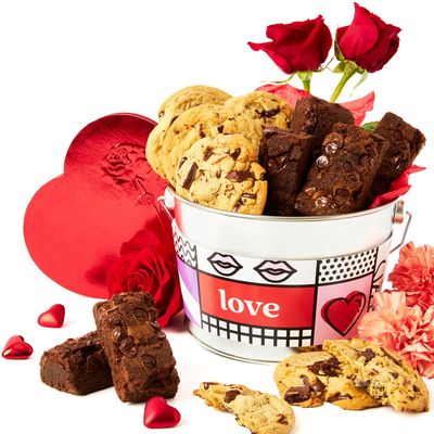 David s Cookies and Brownies Gift Bucket Sampler - 1.3Lbs Assorted Gourmet with Chocolate Chip Brownies and Chocolate Chunk Cookies in a Love Tin Bucket, Thoughtful Gifts For Her Him