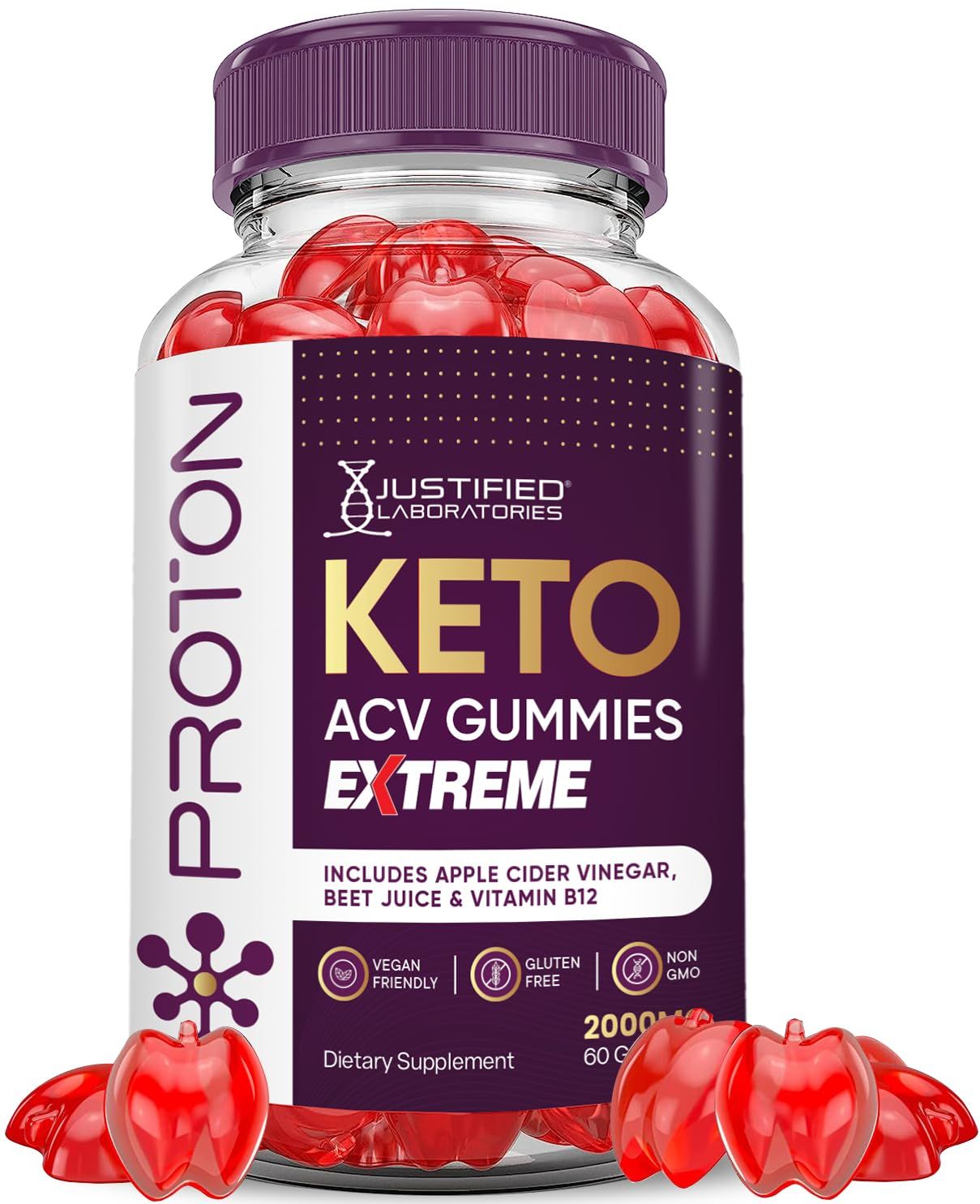 Proton Protein Keto ACV Gummies Extreme 2000MG Proton Keto Gummies Apple Cider Vinegar Formulated with Pomegranate Beet Juice Powder B12 Vegan Non GMO 60 Gummys