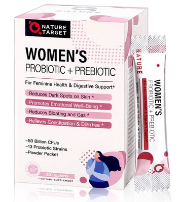NATURE TARGET Probiotics for Women Probiotic Powder Supplement - Prebiotics and Probiotics for Digestive Health and Immune Support 30 Individual Stick Bags