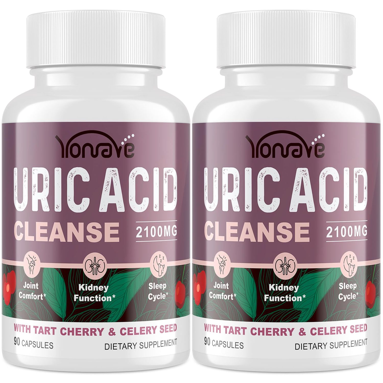 Yonrave Uric Acid Cleanse Detox - Tart Cherry Capsules, Celery Seed Uric Acid Supplement -Joint, Kidney and Sleep - 90 Veggie Capsules 2 Bottle