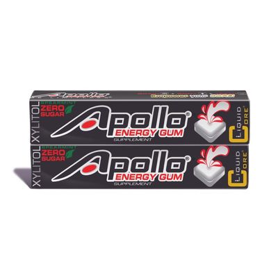Apollo Energy Gum by Liquid Core - 80mg Natural Caffeine per Piece - Sugar-Free, Aspartame-Free, Xylitol Gum - 5 Pieces Per Pack 2 Packs