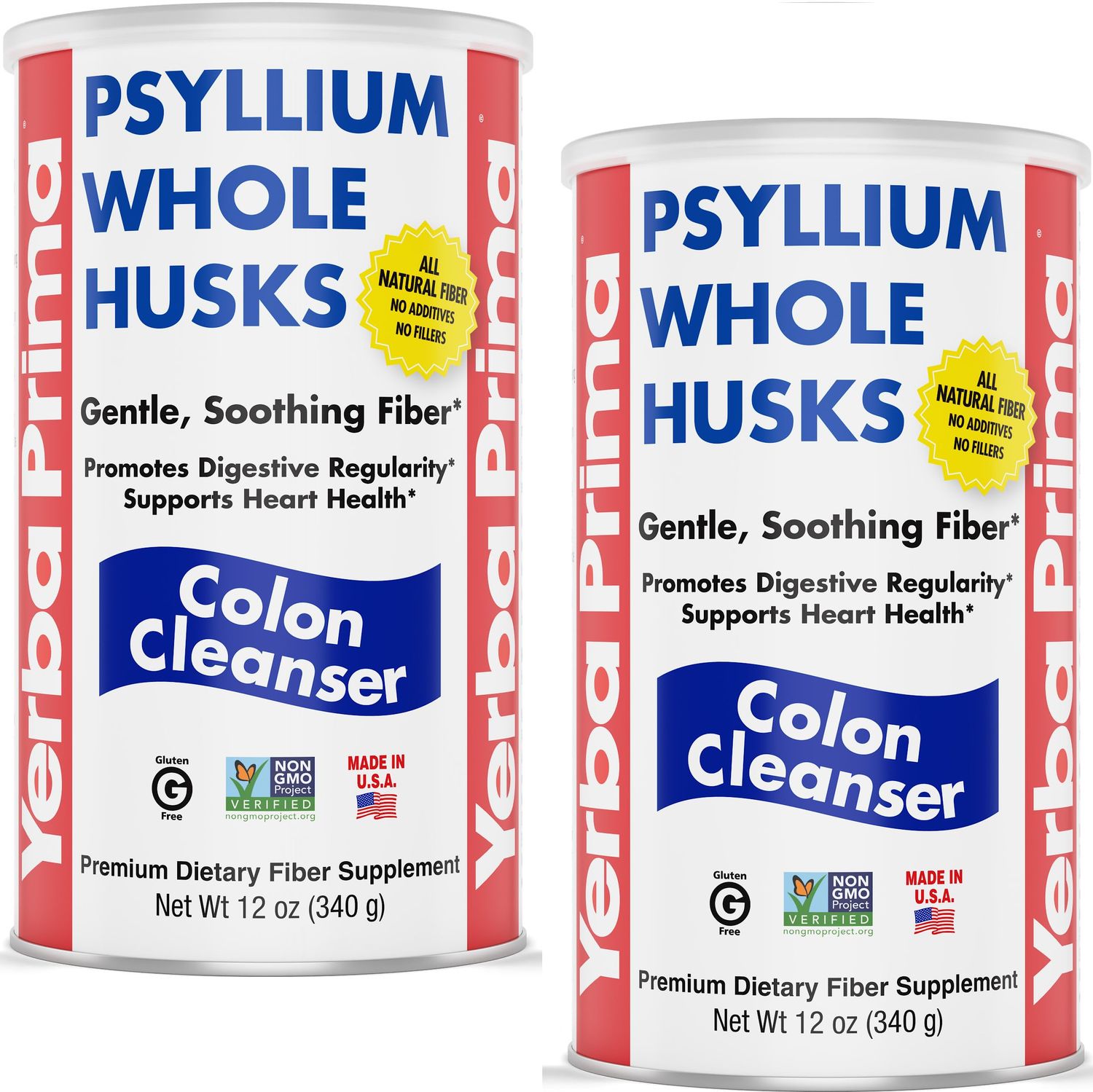 Yerba Prima Psyllium Whole Husks, 12 oz 2 Pack - Colon Cleanser, Gluten Free, Non-GMO, Soothing Regularity