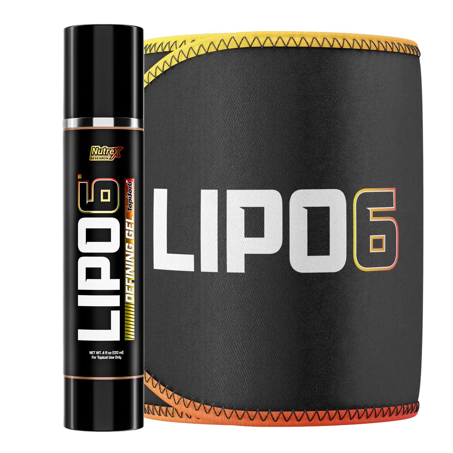 Nutrex Research Lipo6 Defining Gel with Waist Trimmer - Sweat Enhancing Cream for Women Men with Sweat Belt Bundle