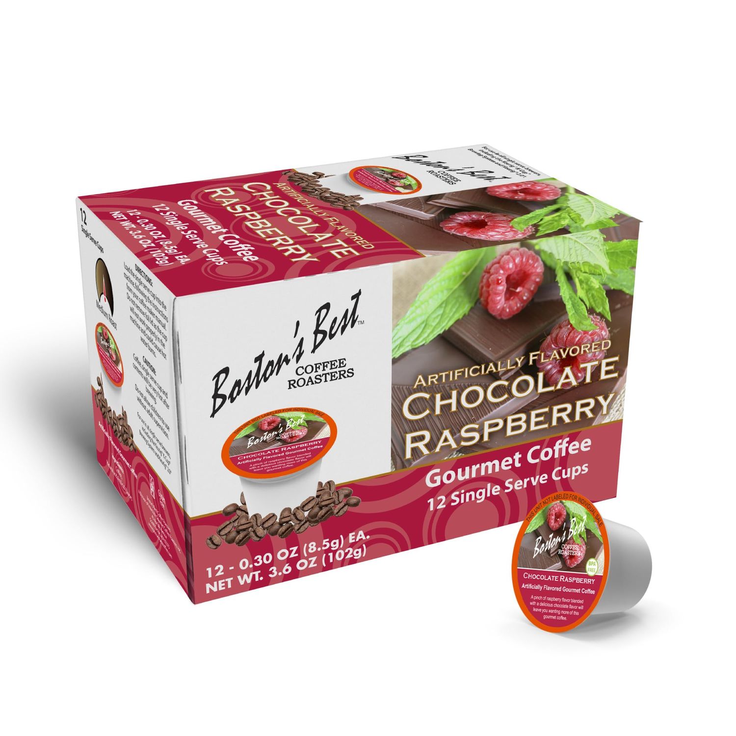 Boston s Best - Chocolate Raspberry Flavored Medium Roast Gourmet Coffee, Compatible with Keurig Maker, 1 Count 12 Single Serve Cups